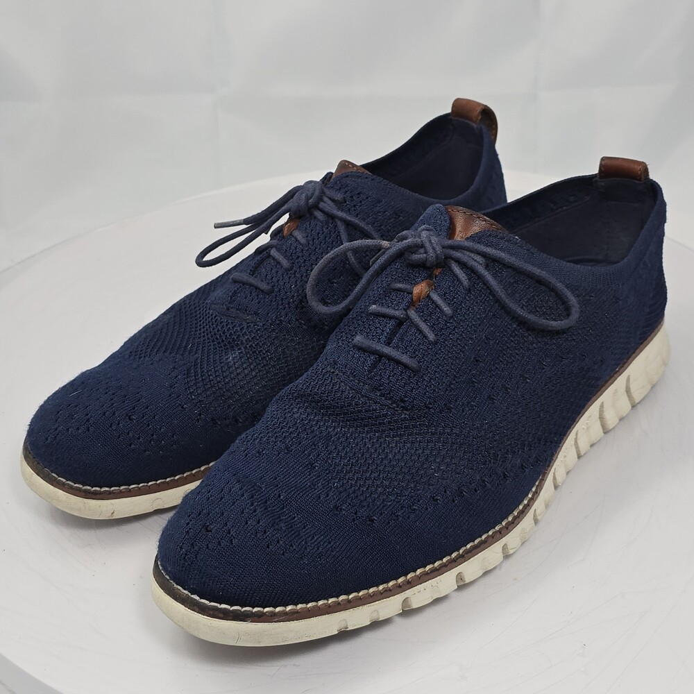 Cole Haan Men 11 M ZERØGRAND Stitchlite Oxford Marine Blue Knit Wingtip C24947